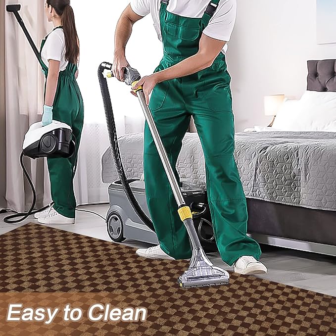 3' x 49' Runner Rugs with Rubber Backing, Indoor Outdoor Utility Carpet Runner Rugs, Checkered Brown, Can Be Used as Aisle for The RV and Boat, Laundry Room and Balcony