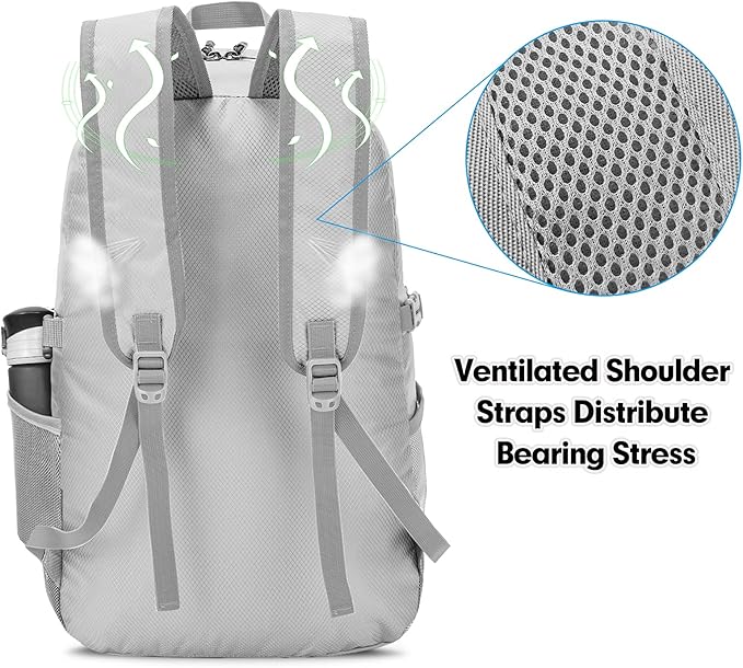 ZOMAKE Lightweight Packable Backpack, 35L Light Foldable Hiking Backpacks Water Resistant Collapsible Daypack for Travel(Sliver Grey)