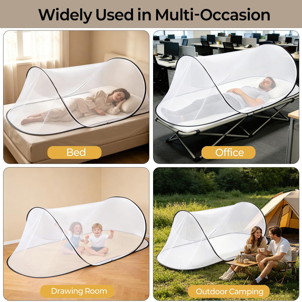 MicMingle 2 Pcs Black Pop Up Mosquito Net for Bed with Drawstring Bag Mosquito Head Net, 78 x 31 x 22 Inch Portable Foldable Mosquito Tent with Double Zipper, Mesh Bed Net for Camping Travel