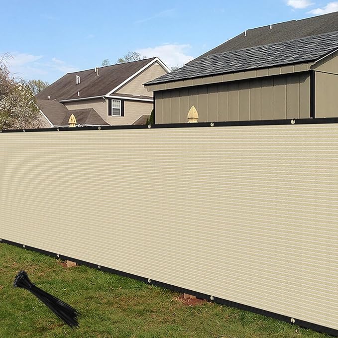ECOOPTS 8'x13' Privacy Fence Screen Windscreen with Copper Grommets, Fit for Commercial Fence and Residential Garden Outdoor 90% UV Blockage, Cable Zip Ties Included (Beige)