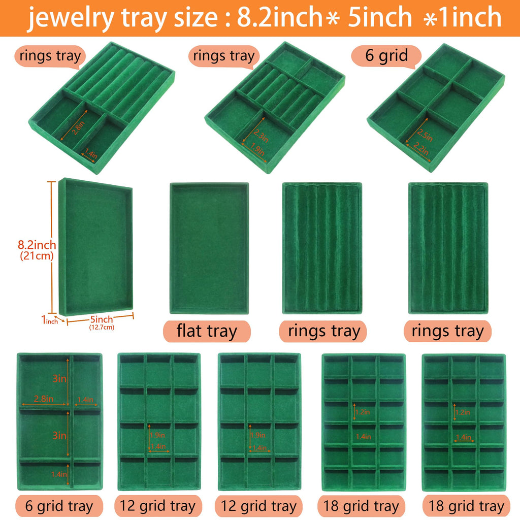 Velvet Jewelry Tray 12 Set Stackable Jewelry Organizer Trays for Drawers Rings Earrings Necklaces Bracelet Watch Display Case (12 Count)