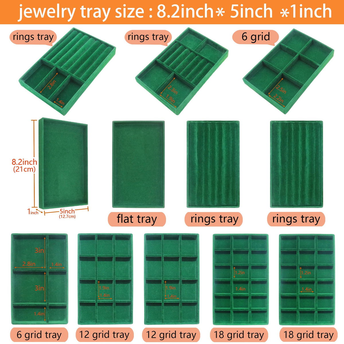 Velvet Jewelry Tray 12 Set Stackable Jewelry Organizer Trays for Drawers Rings Earrings Necklaces Bracelet Watch Display Case (12 Count)