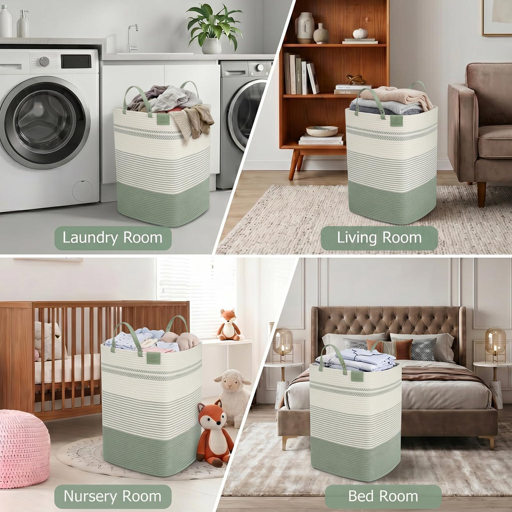 75L Woven Laundry Hamper with Long Leather Handles