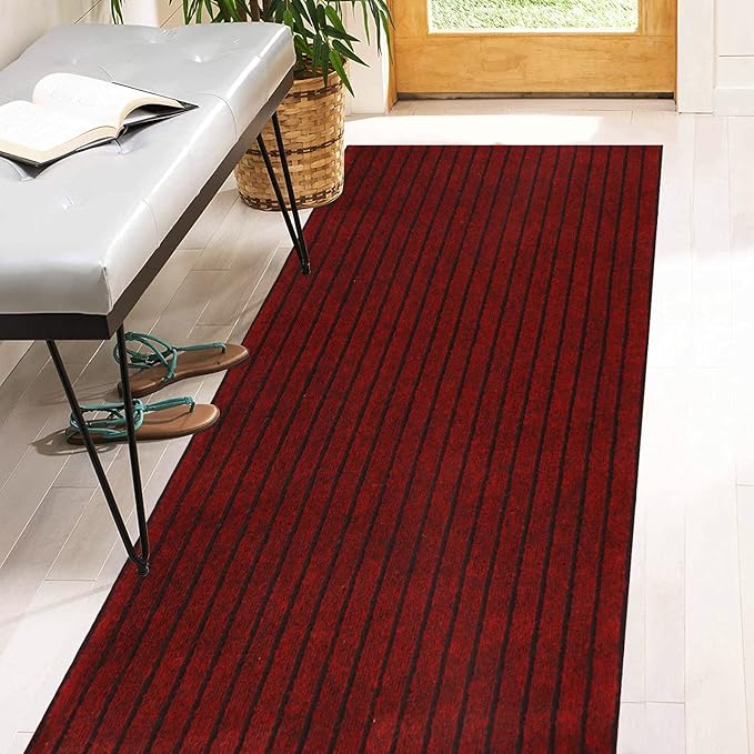 3' x 19' Runner Rugs with Rubber Backing, Indoor Outdoor Utility Carpet Runner Rugs, Stripe Red, Can Be Used as Aisle for The RV and Boat, Laundry Room and Balcony