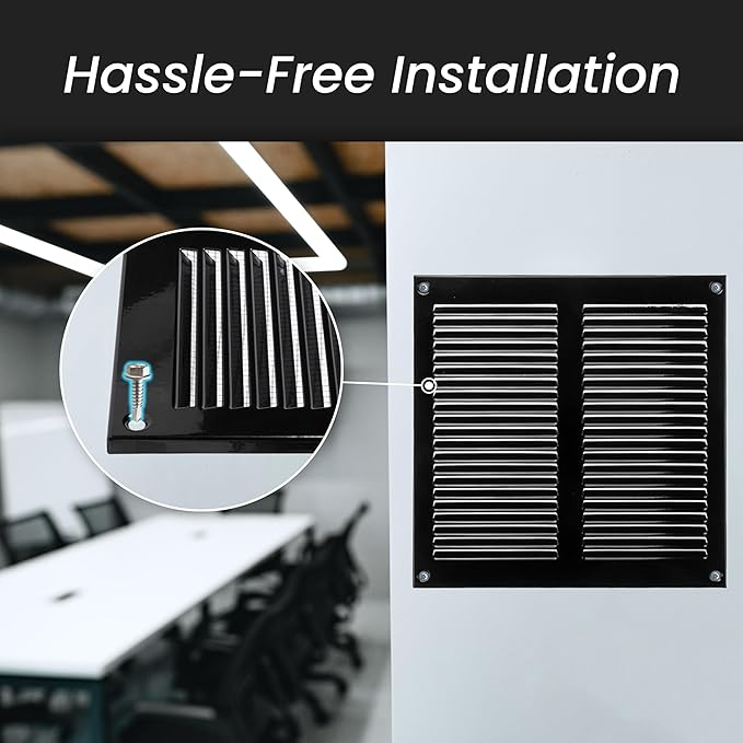 Repa Market Air Vent Cover 20x12 Inch (Outer Dimensions) Black Galvanized Steel Louvered Grill Cover with Mesh Screen/Wall or Ceiling Vent/HVAC Register for Indoor and Outdoor Ventilation
