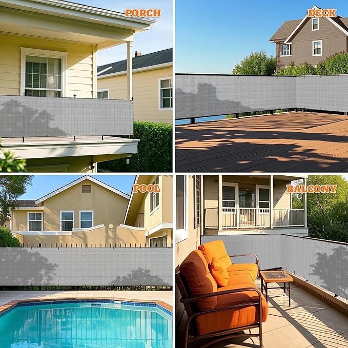 2.5' x 170' Balcony Privacy Screen Fence Cover with Zip Ties Grommets for Apartment Patio Porch Deck Backyard Outdoor (Gray)