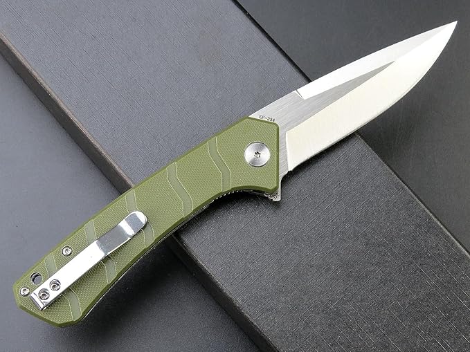 Eafengrow EF234 Folding Knife D2 Steel Blade G10 Handle EDC Tool Knives for Outdoor Working Camping Fishing(green)