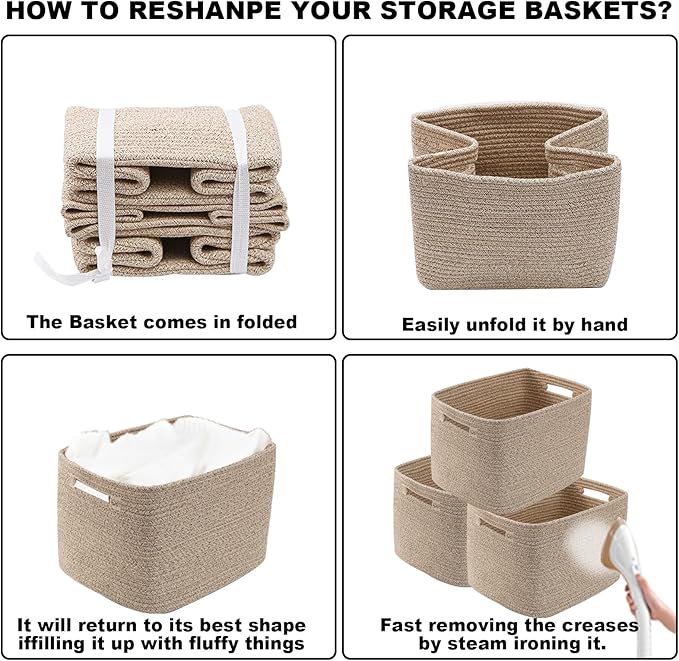 3 Pack Woven Rope Storage Baskets for Organizing,13.5"×11"×9.5"Storage Bins for Shelves,Perfect for Toys,Books,Towels,Clothes,Empty Gift Baskets for Nursery,Living Room&Bedroom(Mix Brown)