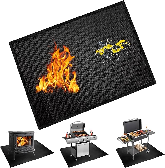 Under Grill Mats for Outdoor Blackstone Griddle - 36 X 48 inch Easy to Clean Reusable Grill Mat for Deck and Patio, Indoor Fireplace Mat Fire Pit Mat, Fireproof, Waterproof and Oil Proof