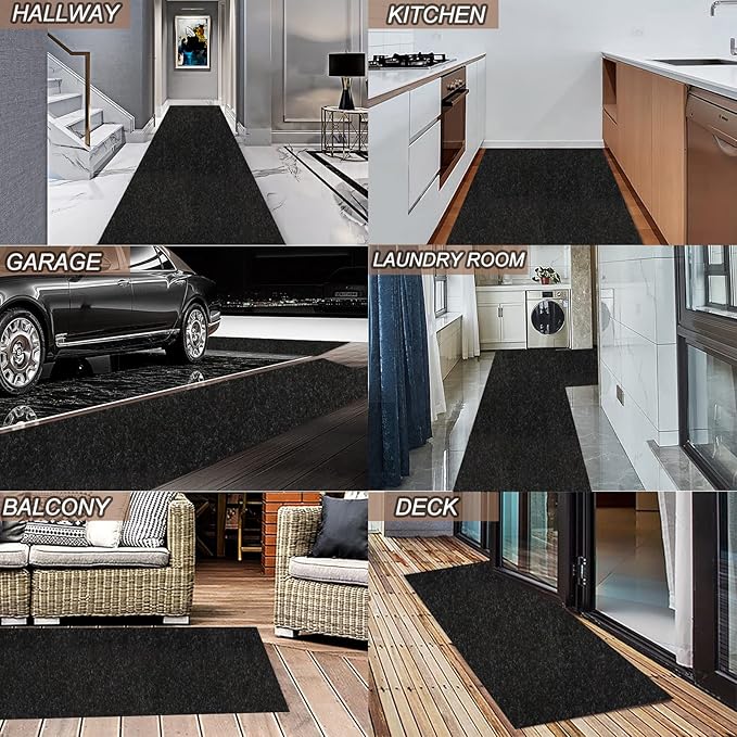 4' x 63' Runner Rugs with Rubber Backing, Indoor Outdoor Utility Carpet Runner Rugs, Black, Can Be Used as Aisle for The RV and Boat, Laundry Room and Balcony