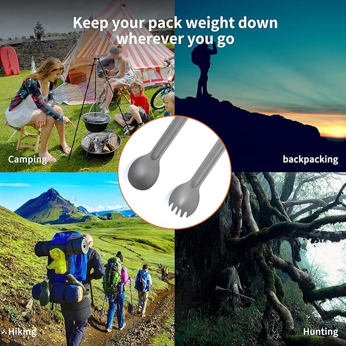 Titanium Spork Long Handle, Ultra Lightweight Camping Utensil for Backpacking Camping, Hiking, Outdoors