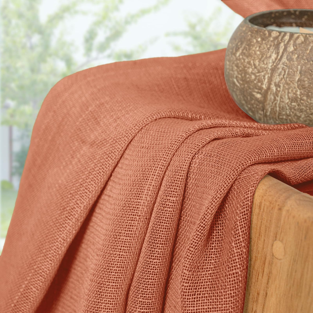 Burnt Orange Linen Curtains 48 Inches Long (2 Count)
