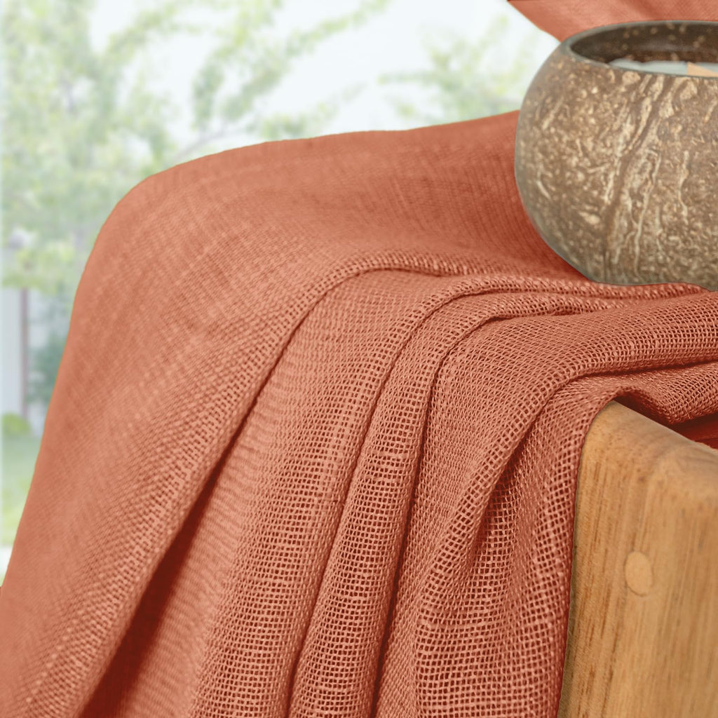 Burnt Orange Linen Curtains 68 Inches Long for Living Room (2 Count)