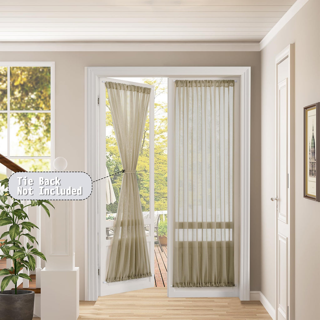 Sheer Door Curtains Closet Linen Textured Curtain Sheers Doorway Light Filtering Voile Patio Glass Door Rod Pocket Curtains French Doors