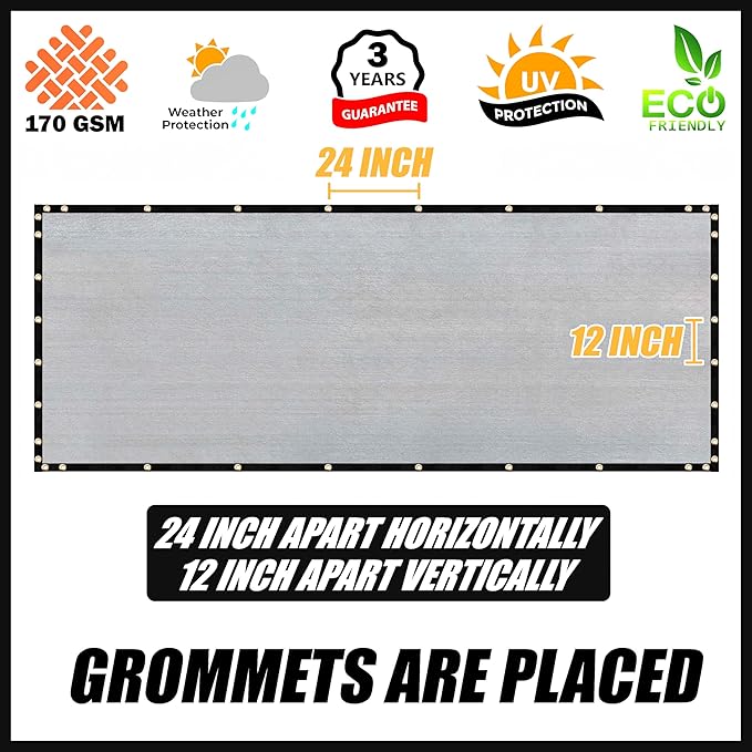 Royal Shade Custom Size 4' x 99' Grey Fence Privacy Screen Windscreen Cover Netting Mesh Fabric Cloth - Cable Zip Ties Included (We Make Custom Size)