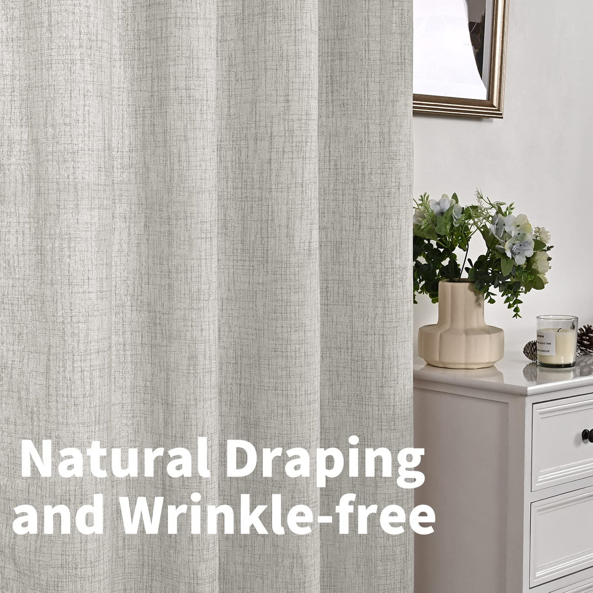 Light Grey Linen Semi Sheer Curtains 45 Inch Length 2 Panels (2 Count)