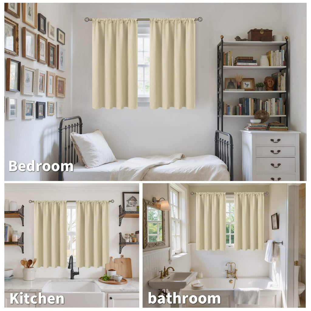 Beige Blackout Curtains 45 Inches Long 2 Panels for Bedroom