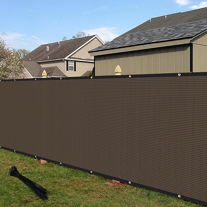 ECOOPTS 4'x103' Privacy Fence Screen Windscreen with Copper Grommets, Fit for Commercial Fence and Residential Garden Outdoor 90% UV Blockage, Cable Zip Ties Included (Brown)