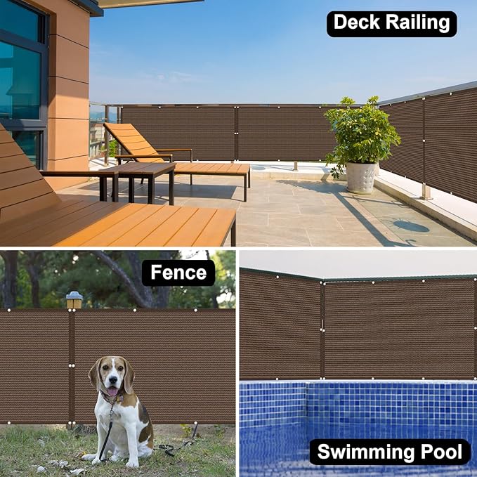 Eden's Decor Balcony Privacy Screen Brown 3'x 20' Cover Mesh Windscreen Weather-Resistant UV Protection for Backyard Deck, Patio, Balcony, Pool, Porch, Fence, Railing, Gardening