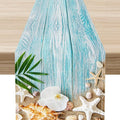 Blue Wooden Starfish Table Runner, Turquoise Tropical Summer Sandy Ocean Beach Coffee Table Center Deco, for Kitchen Family Festival Farmhouse Party and Living Room Table Decorations, 13" X 90"