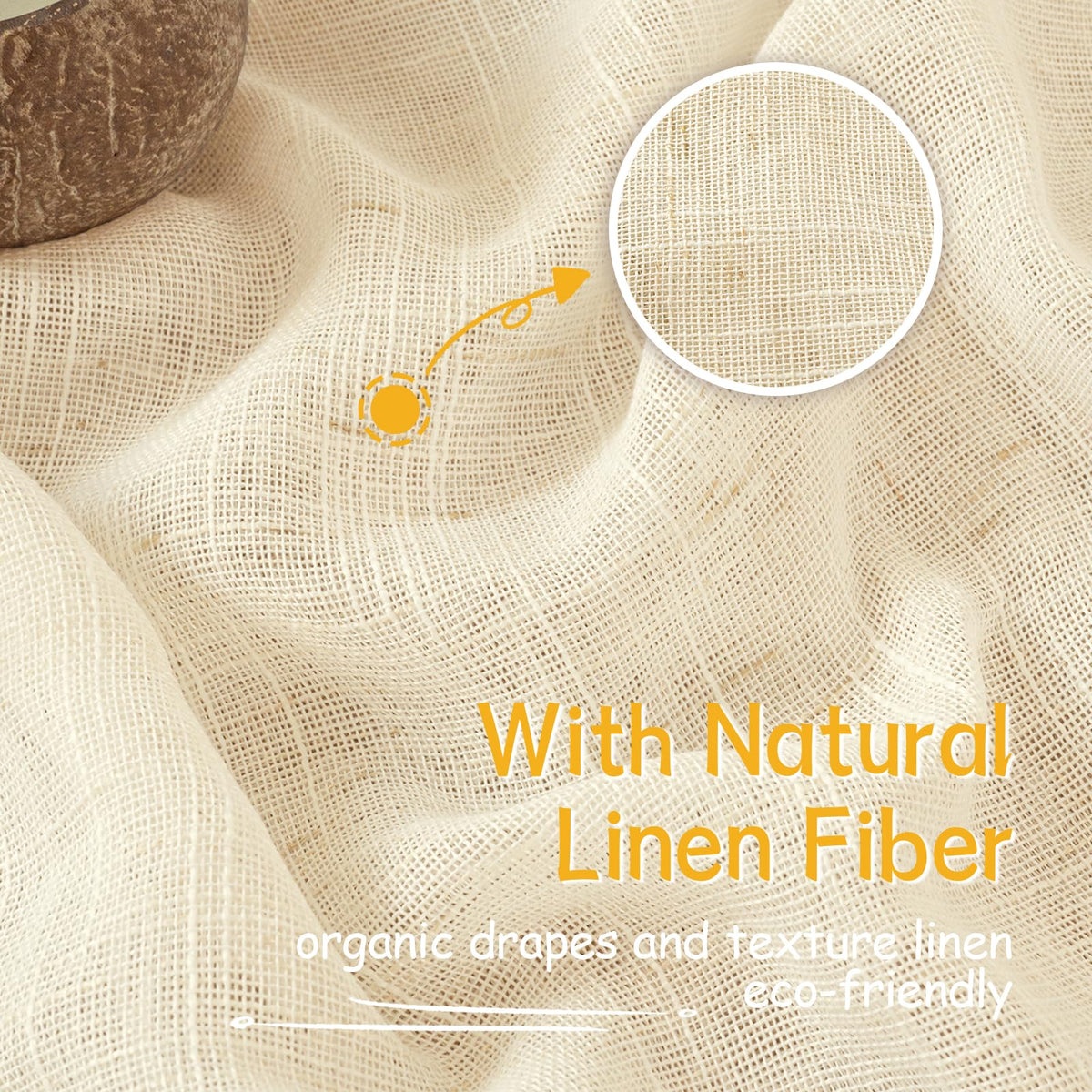 Linen Semi Sheer Curtains 48 Inch Length for Living Room Window (2 Count)