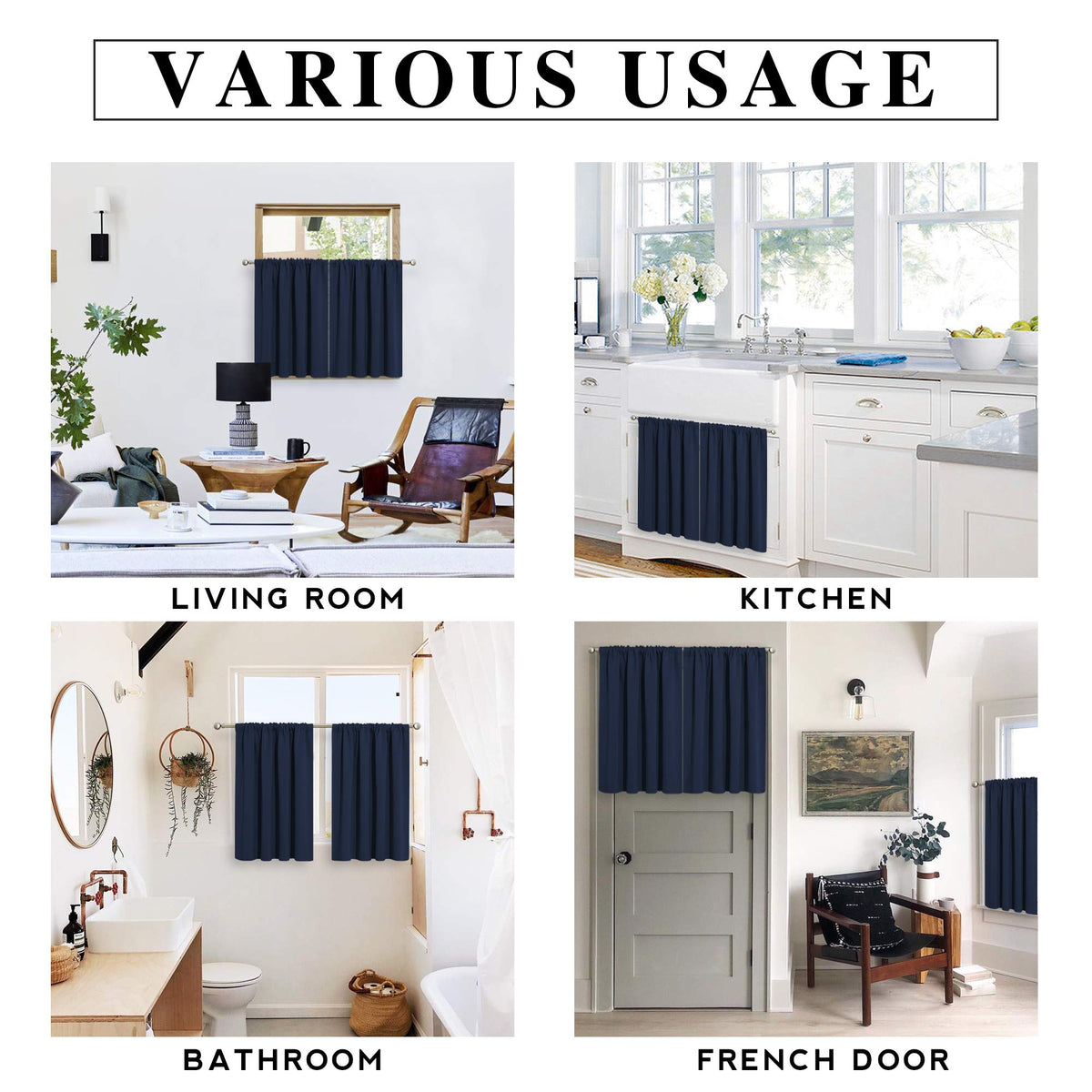 Cafe Blackout Curtains 24 inch Length for RV Camper Kitchen Window (2 Count)