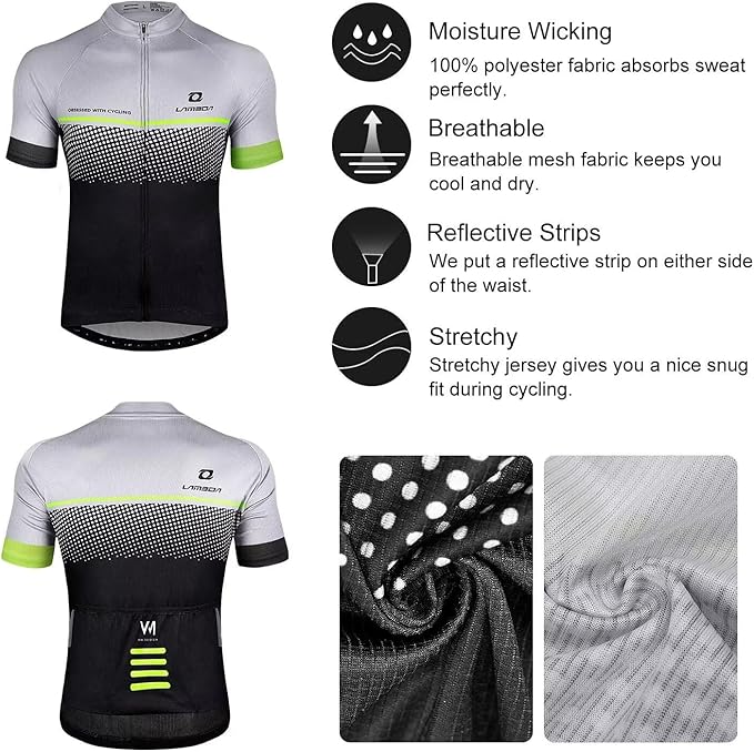 LAMEDA Men's Cycling Jersey Breathable Lightweight Bike Jersey Short Sleeve Quick Dry Moisture Wicking Biking Shirts