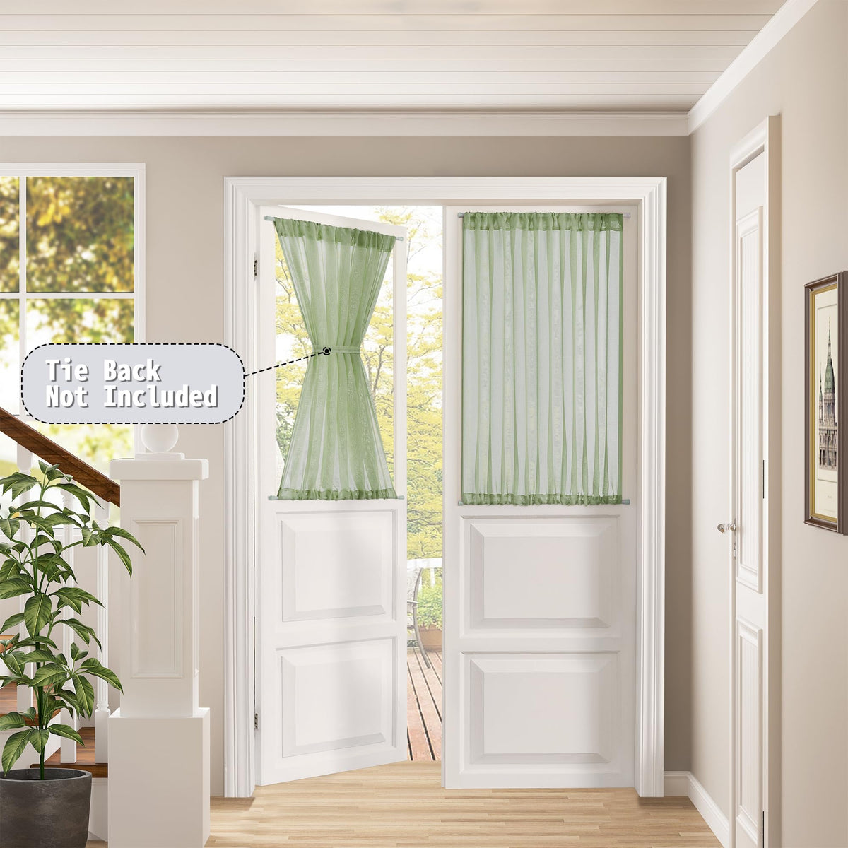 Short Sheer Door Curtains Closet Linen Textured Curtains Sheer Doorway Light Filtering Voile Patio Glass Door Rod Pocket Curtain French Doors