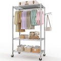 3-Tier Rolling Metal Garment Rack with Adjustable Shelves and One Hanging Rods, Heavy Duty Freestanding Clothing Organizer with Wheels for Bedroom, Closet, Dorm, or Laundry Room
