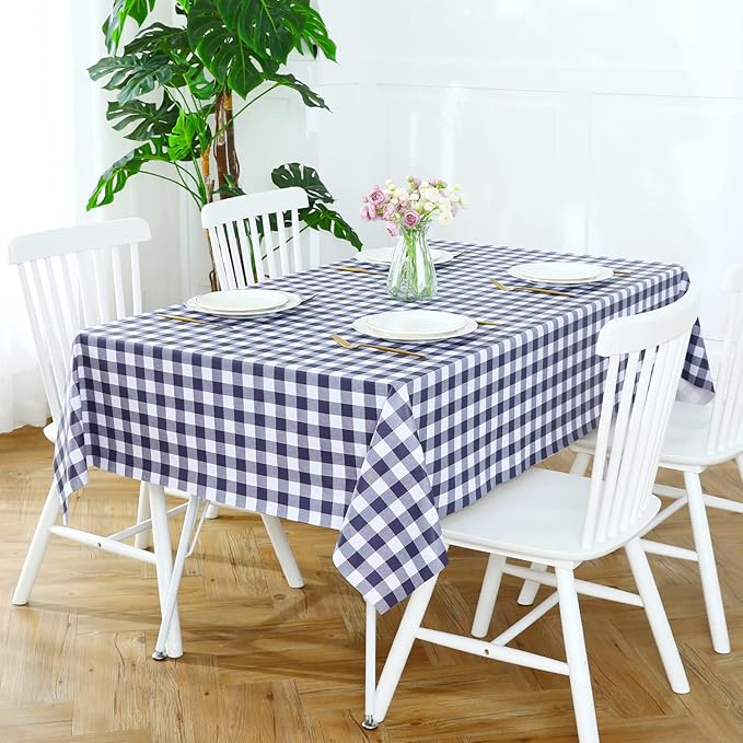 Romanstile Rectangle Vinyl Tablecloth, 100% Waterproof Buffalo Gingham Plastic Table Cloth, Heavy Duty Wipeable Checkered Table Covers for Outdoor, Camping, Picnic, Patio - 54 x 78, Navy Blue