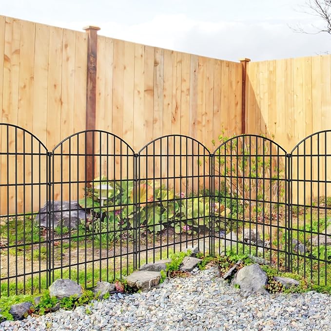 Metal Garden Fence 42in (H) x 18.7ft (L), 8 Panels + 9 Stakes Dog Fence Border Fence Animal Barrier, No Dig Garden Fencing for Yard Flower Bed Lawn Patio Outdoor, CTW4208 Black