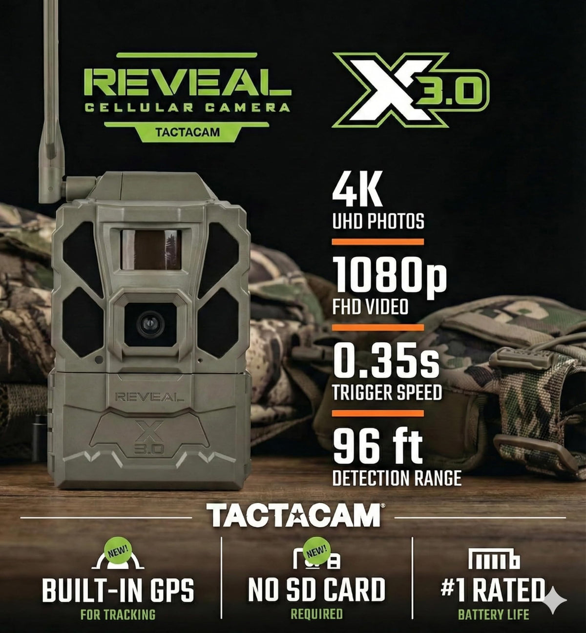 TACTACAM Reveal X Gen 3.0 Cellular Trail Camera - Multi Carrier, HD Photos & Videos, Pre-Installed Antenna, Built-in GPS, Best Battery Life, Low-Glow, Fast Trigger Speed + Cleaning Cloth | 2PK