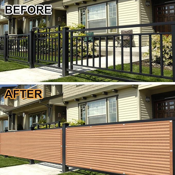 Eden's Decor Balcony Privacy Screen Brown/Khaki 3'x 31' Cover Mesh Windscreen Weather-Resistant UV Protection for Backyard Deck, Patio, Balcony, Pool, Porch, Fence, Railing, Gardening