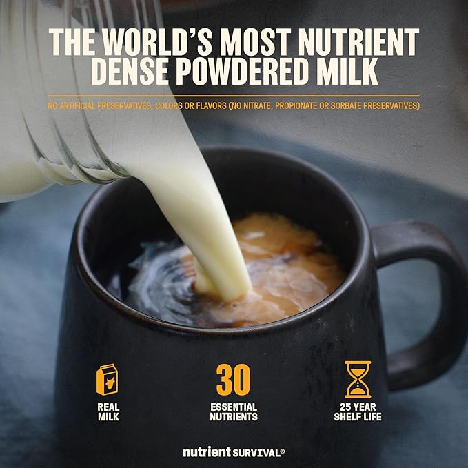 Nutrient Survival Vitamin Powdered Milk, Freeze Dried Prepper Supplies & Emergency Food Supply, 21 Essential Nutrients, Soy & Gluten Free, Shelf Stable Up to 25 Years, One Can, 50 Servings