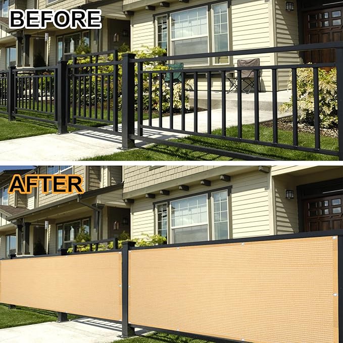Eden's Decor Balcony Privacy Screen Beige 4'x 12' Cover Mesh Windscreen Weather-Resistant UV Protection for Backyard Deck, Patio, Balcony, Pool, Porch, Fence, Railing, Gardening