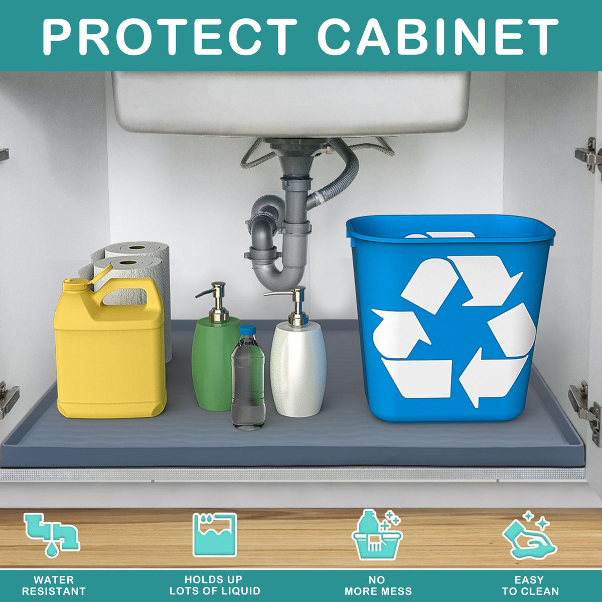 Waterproof Silicone Under Sink Mat 19'' x 12'' Shelf Liner for Kitchen and Bathroom