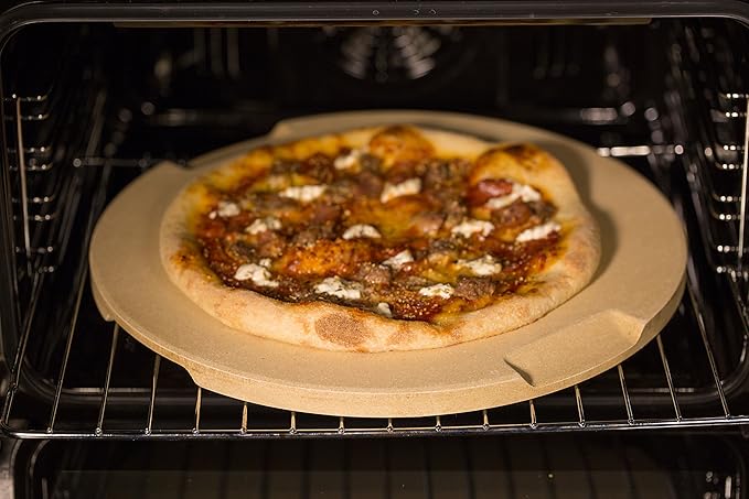Pizza Stone, 15" Round Pizza Stone for Oven Grill BBQ, Cordierite Baking Stone for Pizza Bread Pie, Unique Built-in 4 Handles Cooking Stone