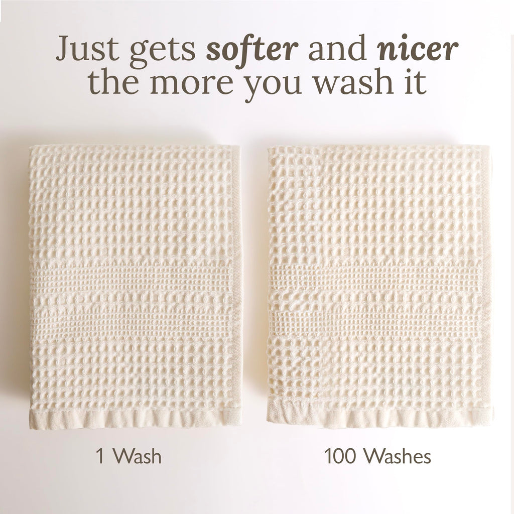 Waffle Hand Towels for Bathroom Quick Dry Towel Super Absorbent Thin 100% Cotton Lint Free (2 Count)
