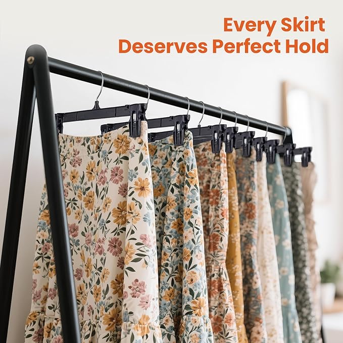 HOUSE DAY Black Pants Hangers 50 Pack, 12 Inch Skirt Hangers with Non-Slip Big Clips and 360° Swivel Hook, Heavy Duty Slim Plastic Pant Hanger, Space Saving Clip Hanger for Pants, Skirts, Shorts