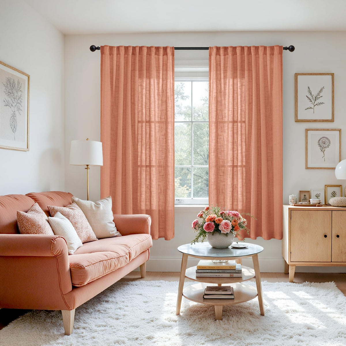 Burnt Orange Linen Curtains 68 Inches Long for Living Room (2 Count)