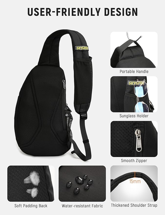 SKYSPER Sling Bag Anti-Theft RFID Crossbody Bag Travel Cross Body Backpack Shoulder Hiking Sling Daypack(Black)