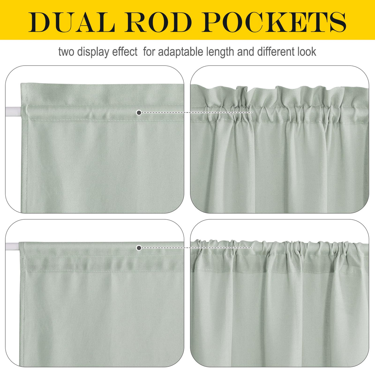 Sage Green Linen Door Curtain 50 inches Long for Half Window