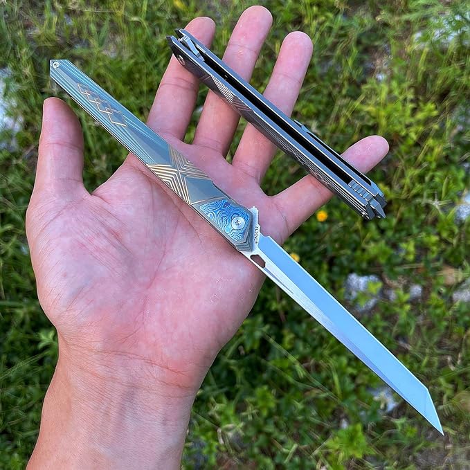 Folding Pocket Knife M390 steel folding knife with Front Flipper Opener,TC4 titanium handle with clamps Lightweight Utility Knife for Men Good for EDC Outdoor Carry