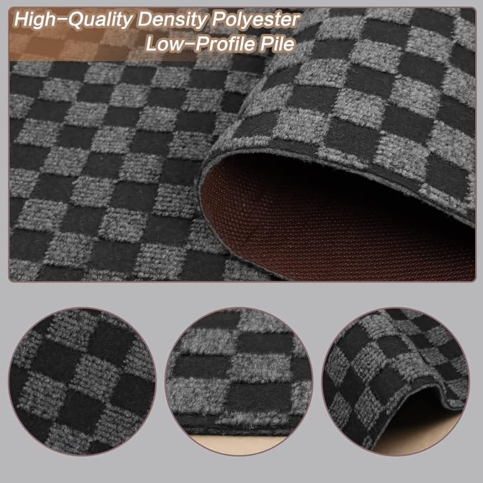 2' x 59' Runner Rugs with Rubber Backing, Indoor Outdoor Utility Carpet Runner Rugs, Checkered Gray, Can Be Used as Aisle for The RV and Boat, Laundry Room and Balcony