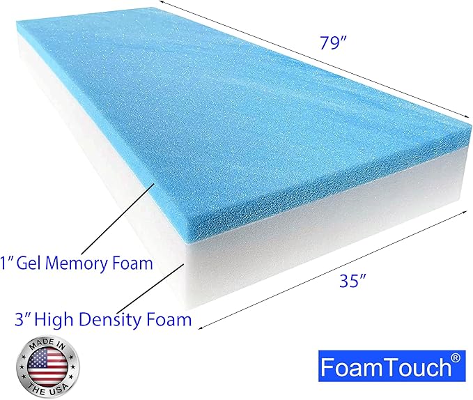 FoamTouch 4" Height x 35" Width x 79" Length Camper/RV bunk Mattress with Gel Memory Foam -No Cover