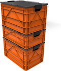 SIDIO CRATE Starter Pack - Two Full Size and One Half Size SidioCrate, Stackable Outdoor Organizer Storage Bins with Clear Lid and Dividers - Orange