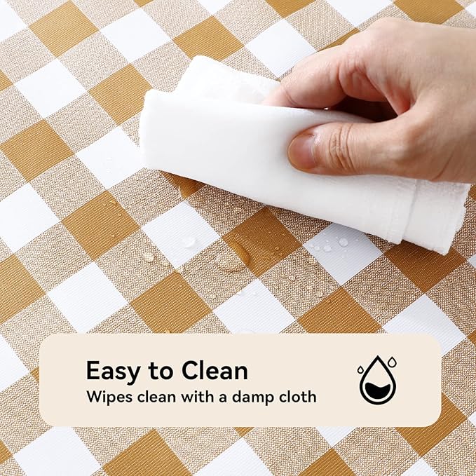 Romanstile Rectangle Vinyl Tablecloth, 100% Waterproof Buffalo Gingham Plastic Table Cloth, Heavy Duty Wipeable Checkered Table Covers for Outdoor, Camping, Picnic, Patio - 54 x 78, Coffee and White
