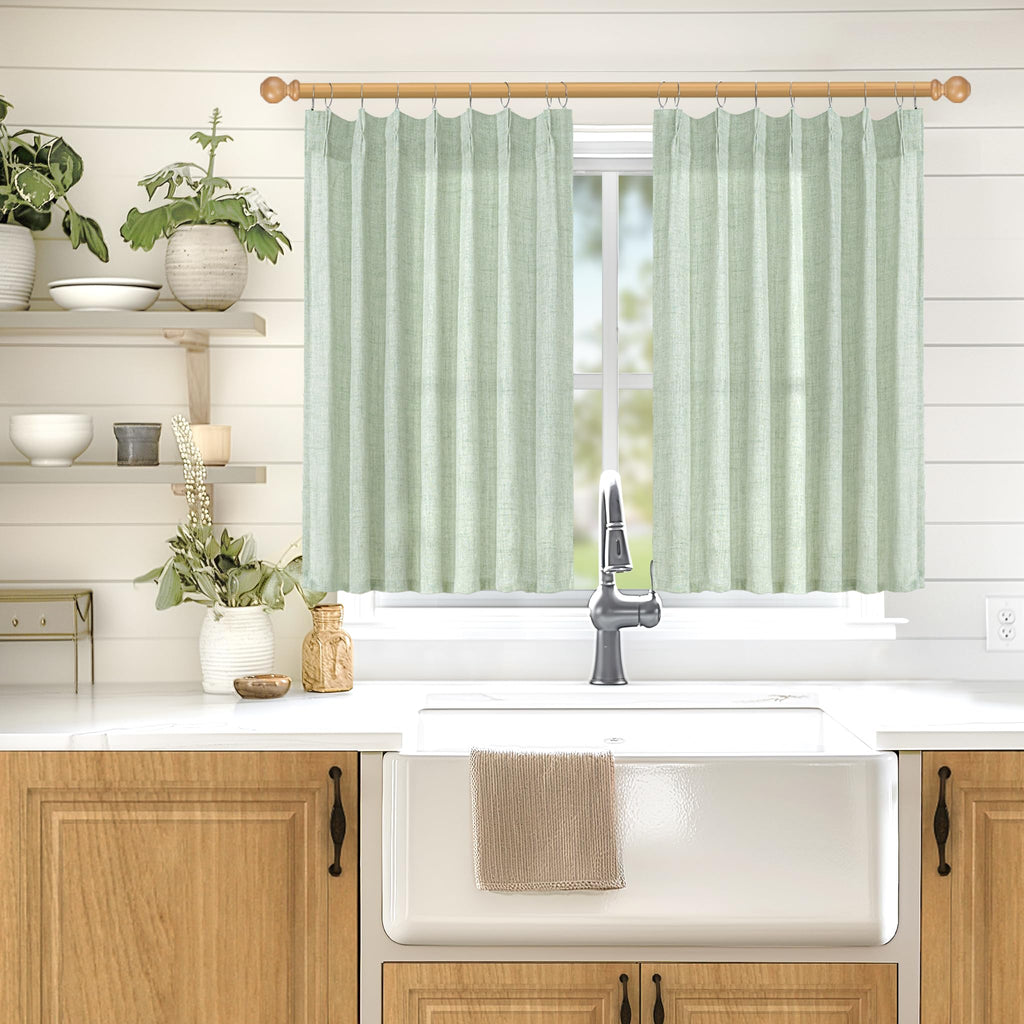 Sage Geen Kitchen Linen Curtains 36 Inch Length (2 Count)