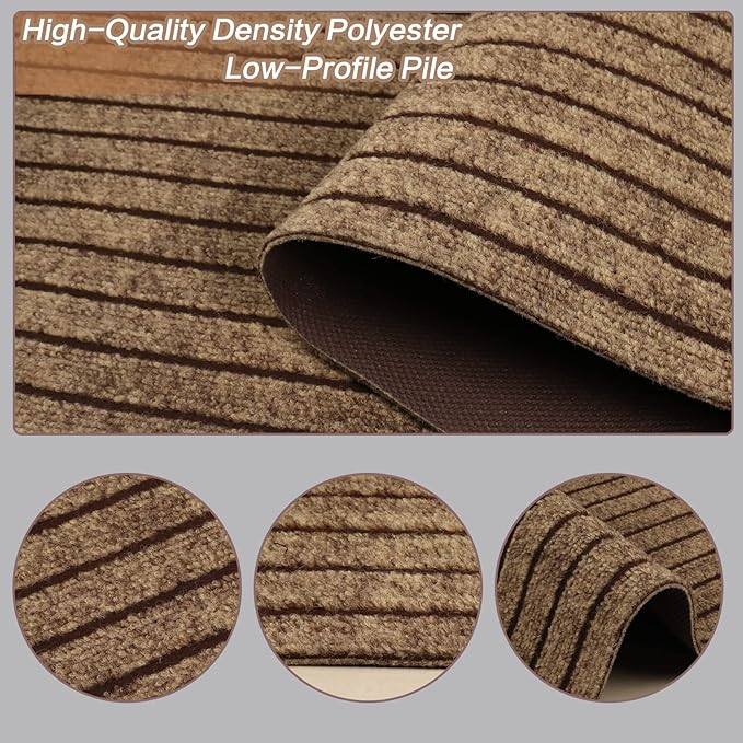 3' x 18' Runner Rugs with Rubber Backing, Indoor Outdoor Utility Carpet Runner Rugs, Stripe Brown, Can Be Used as Aisle for The RV and Boat, Laundry Room and Balcony