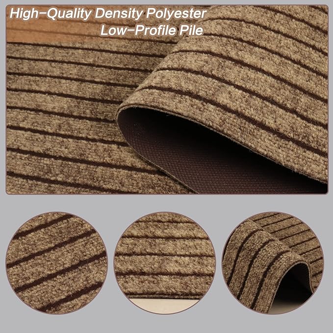 4' x 45' Runner Rugs with Rubber Backing, Indoor Outdoor Utility Carpet Runner Rugs, Stripe Brown, Can Be Used as Aisle for The RV and Boat, Laundry Room and Balcony